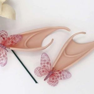 🦋 Lovely Elf Ear Ear Cuffs With Dotted Glitter Butterfly Appliqué On Each